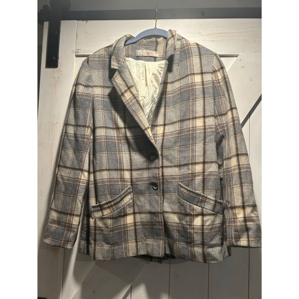 Young Pendleton Vintage 100% Virgin Wool Plaid Tailored Blazer Jacket Size 7-8